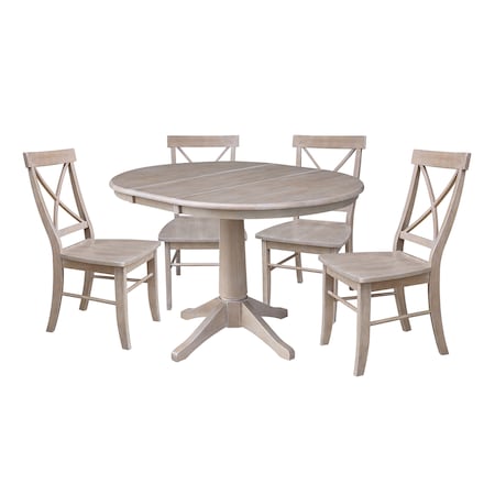 International Concepts Round 36 in Rd Extension Dining Table, 4 Chairs, Gray Taupe, 36 in W, 48 in L, 29.8 in H, Wood K09-36RXT-27B-C613-4